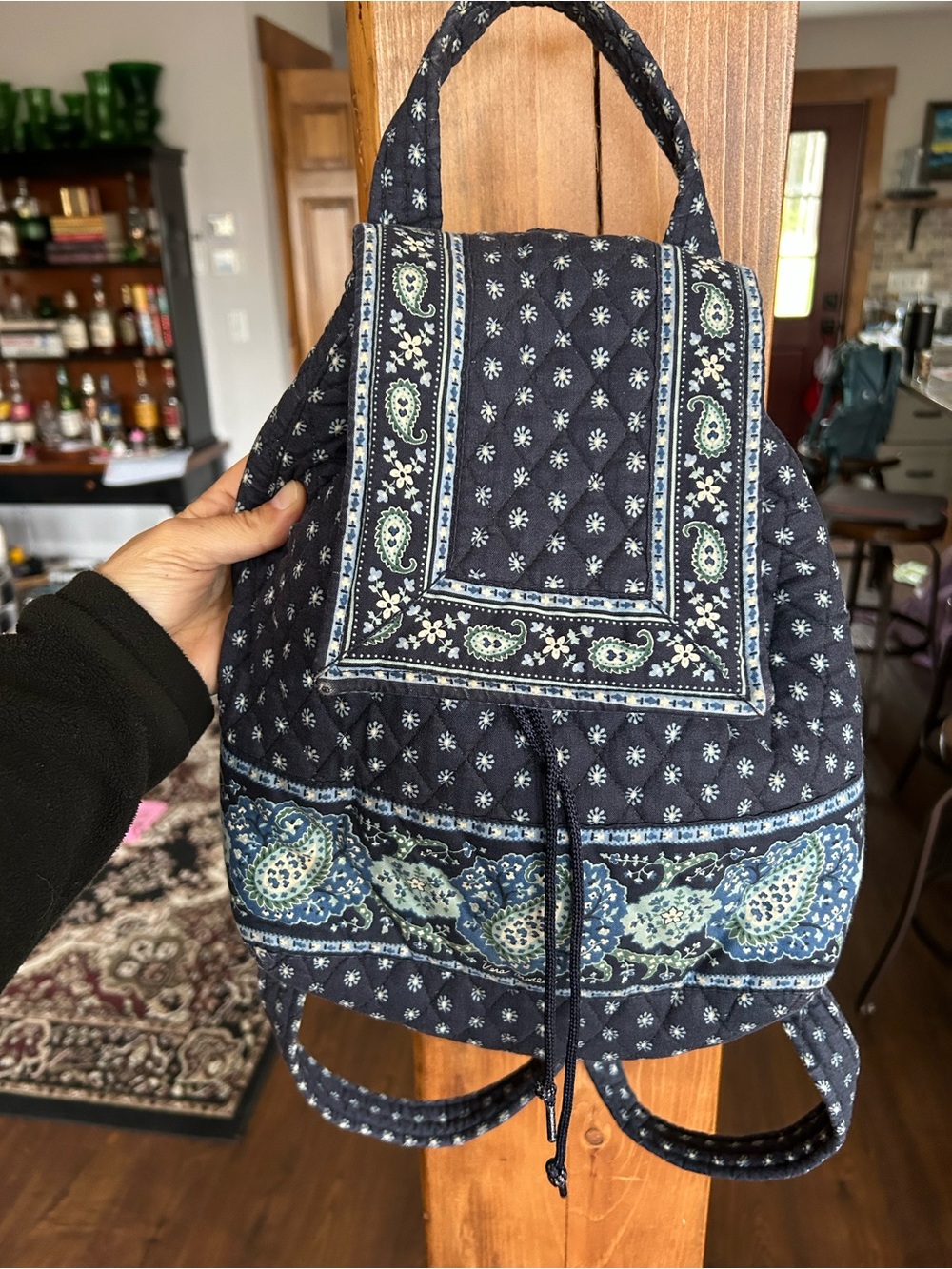 Vera Bradley Navy Paisley Quilted Drawstring Backpack